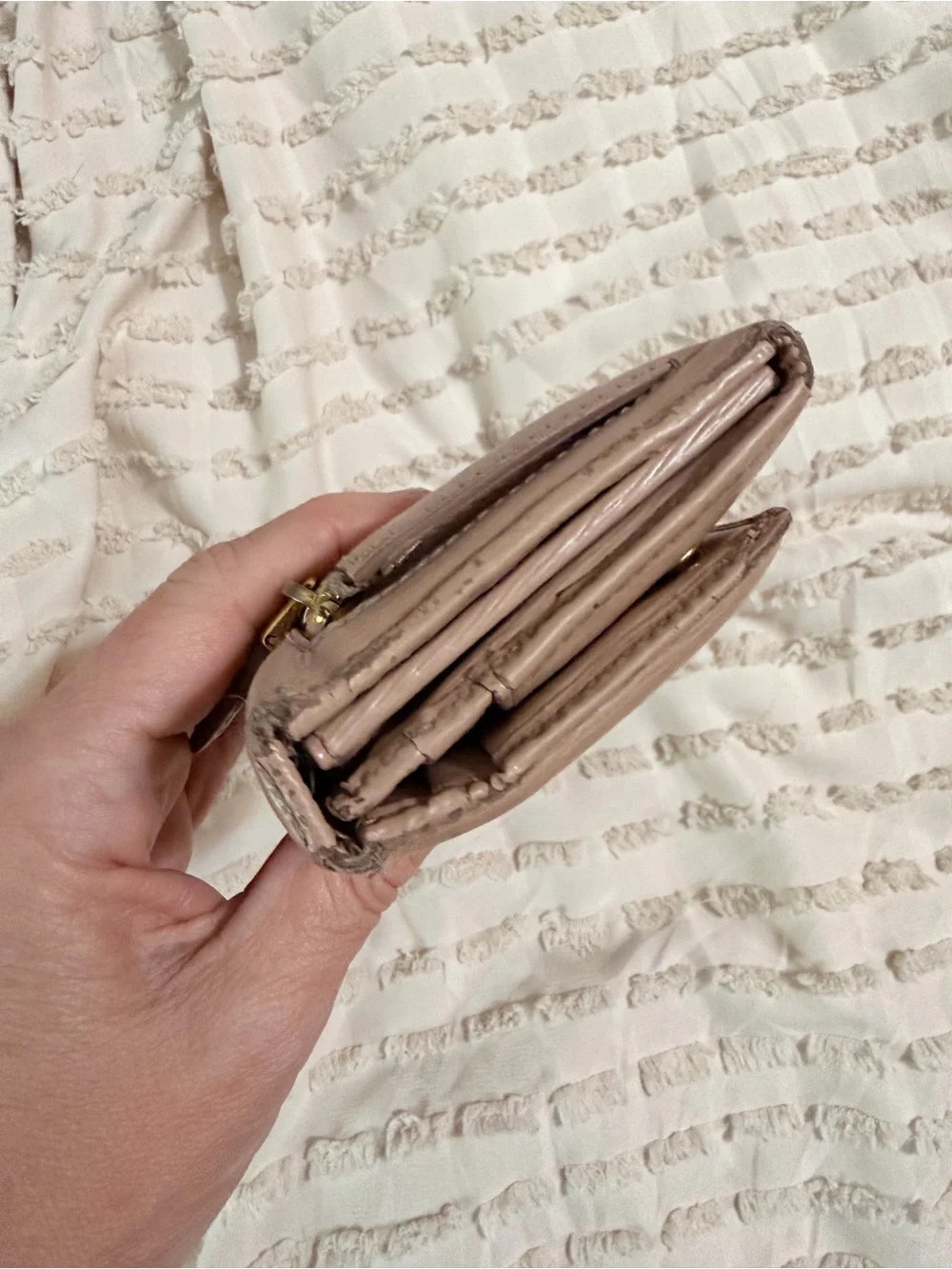 Prada Beige Leather Triangular Logo Wallet